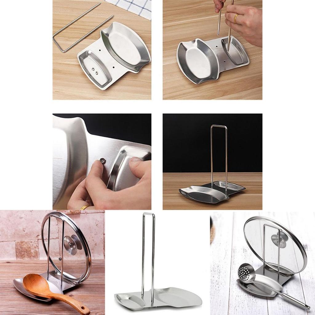 Premium Stainless Steel Pan Pot Cover Lid Rack Stand With Soup Spoon Storage For Organized Kitchens