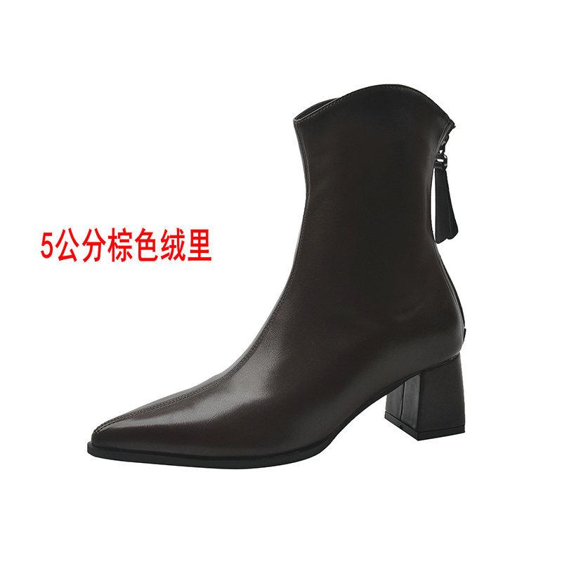 Thick heel square head short boots women's fat mm high heel elastic thin boots thick legs big tube circumference large size women's shoes