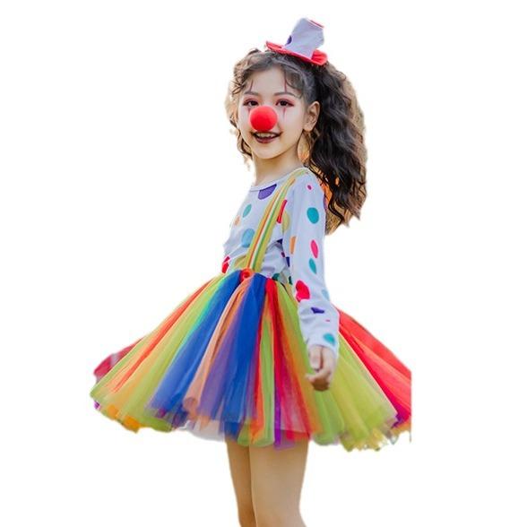 Halloween children's clown costumes mesh stage catwalk dance costumes student rainbow tutu children's clothing girl