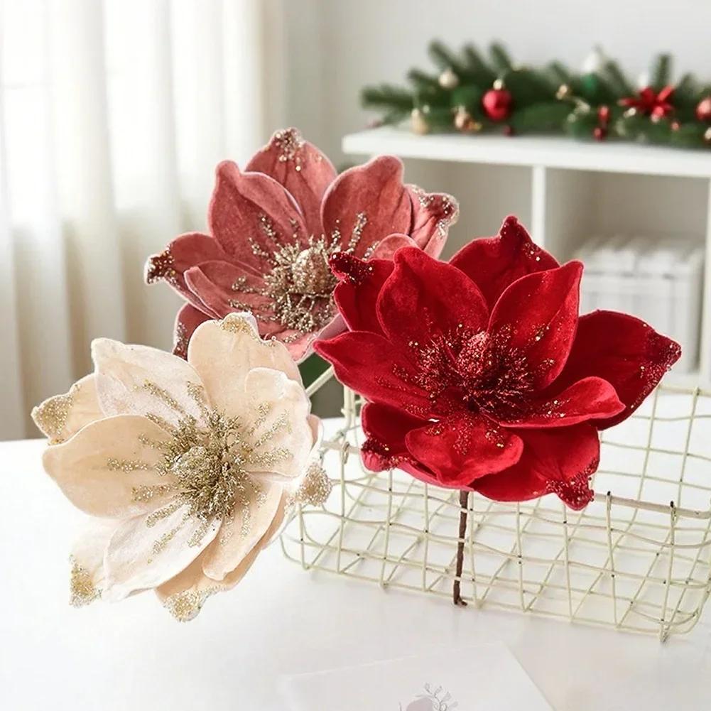 Artificial Magnolia Flower Picks for Christmas Tree Decoration Fabric Magnolia 24 by 17 Centimeters Holiday Floral Display