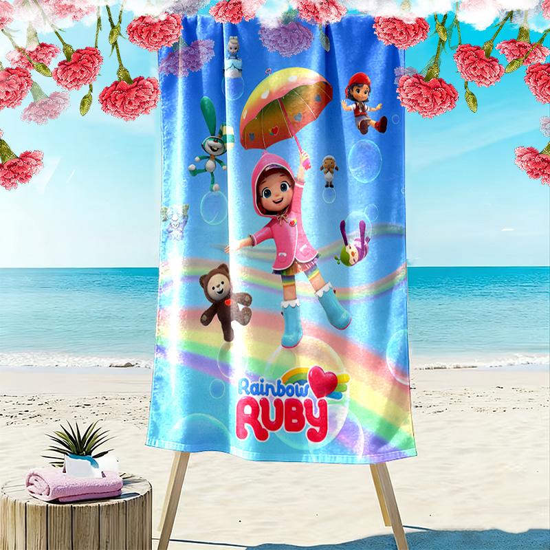 Asciugamano da Spiaggia con Stampa Arcobaleno Ruby, Asciugamano Grande Morbido Asciugatura Rapida per Spiaggia Campeggio Nuoto