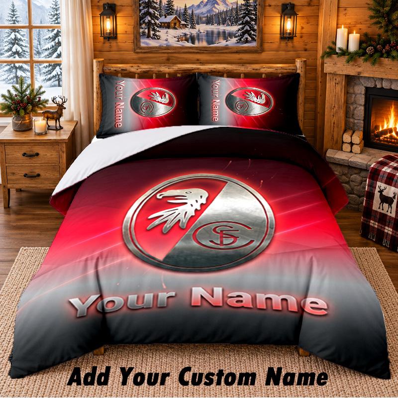 SC Freiburg FC Pattern Bedding 3Pcs Set Custom Name, Bed Sheet And Pillowcases For Home Bedroom