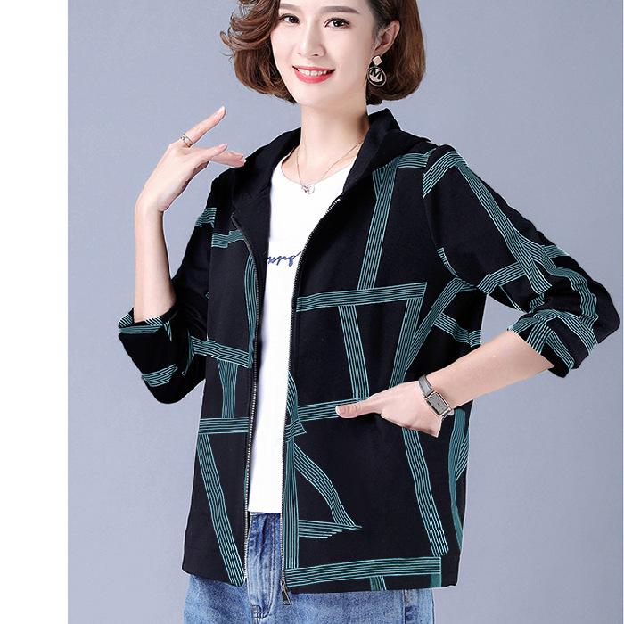 

Короткая куртка для женщин среднего и пожилого возраста больших размеров, одежда весна-осень, корейская версия, свободная и тонкая куртка, новая куртка с капюшоном для мамы M