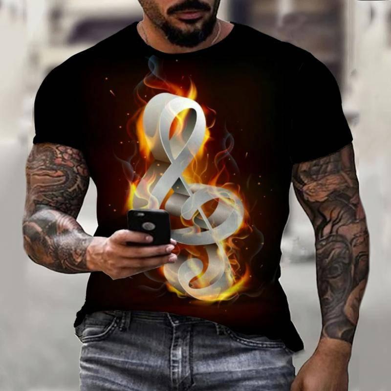 Summer Men's Casual Short Sleeved T-shirt Cool Music Symbol Printing Creative