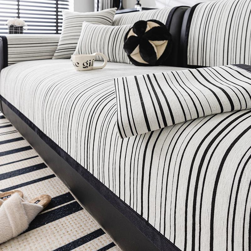 Modern Stripe Sofa Covers for Living Room 3 Seats Luxury Chenille Soft Armchair Couch Slipcover Furniture Protector