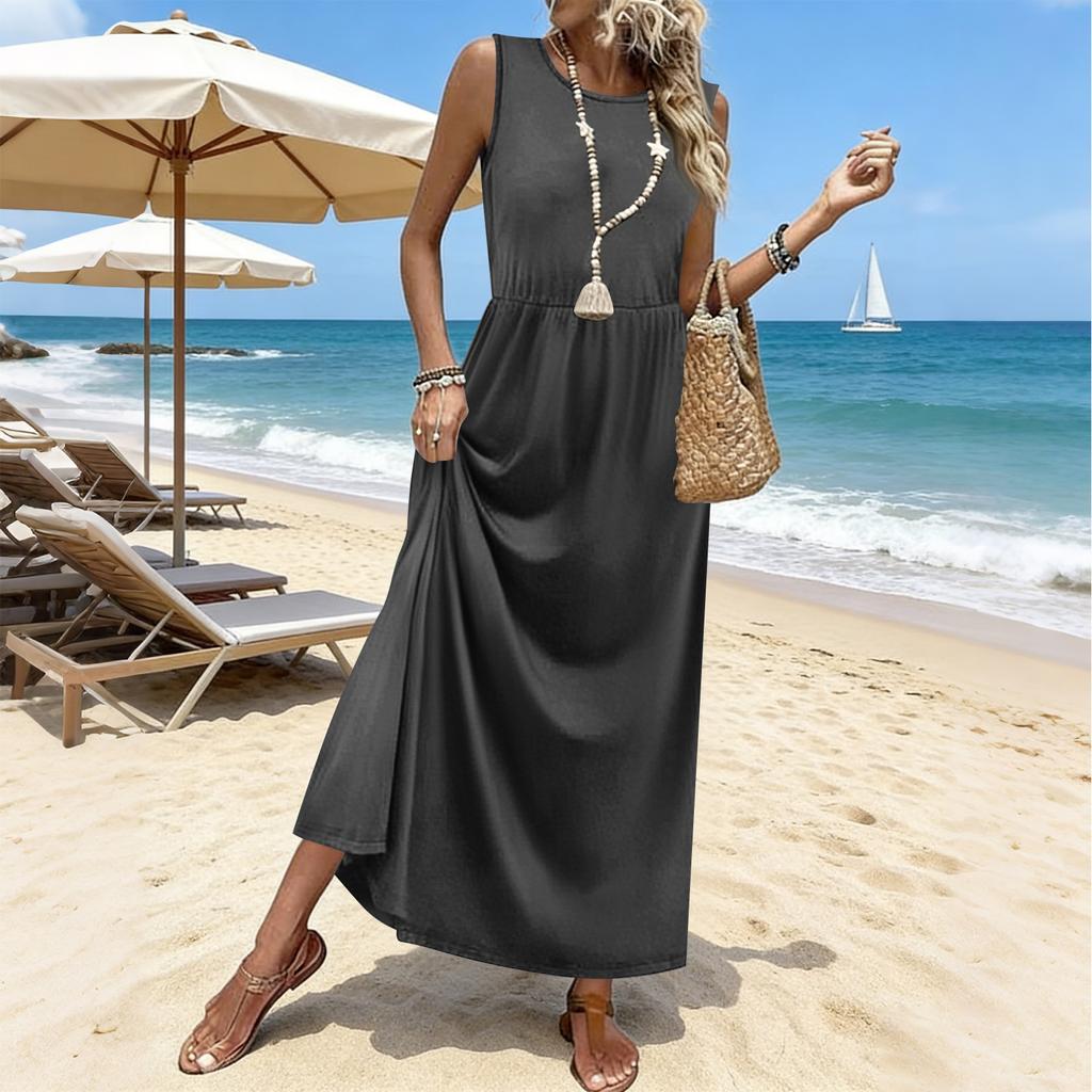 Summer Dresses For Women  Maxi Dresses Long Flowy A Line Sleeveless Sundresses With Pockets