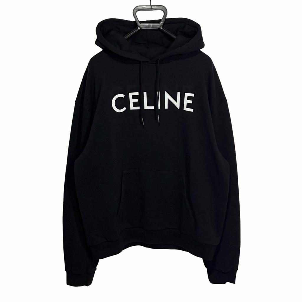 CELINE Front Logo Loose Hoodie Black Men's Size XL Model 2Y321670Q