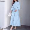 Women Casual Round Neck Loose Long Sleeve Dress