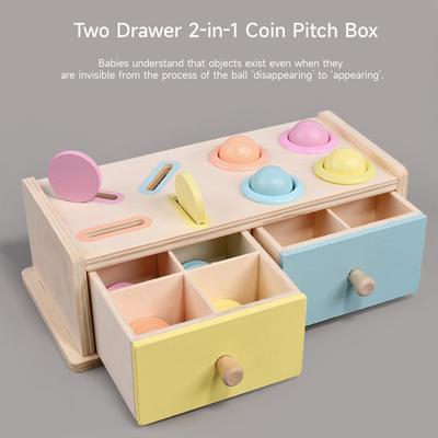 Montessori Wooden Early Learning Toys Infant Coin Ball Busy Drum Sensory Toy Early Education Coin Box Permanent Box Round Box