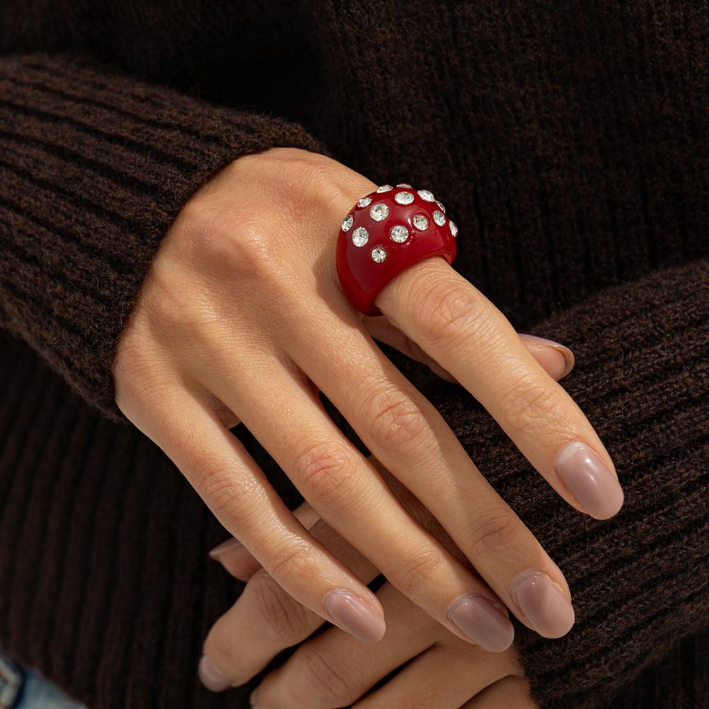 Salircon Punk Creative Rhinestone Rivet Chunky Bracelet Ring Set Women Vintage Stackable Wide Resin Bangles Grunge Jewelry Gift