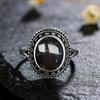 Vintage 925 Sterling Copper Ring Natural Black Onyx Ring Oval Round Stone Retro Fine Zircon Gift Sun Shaped For Women Men