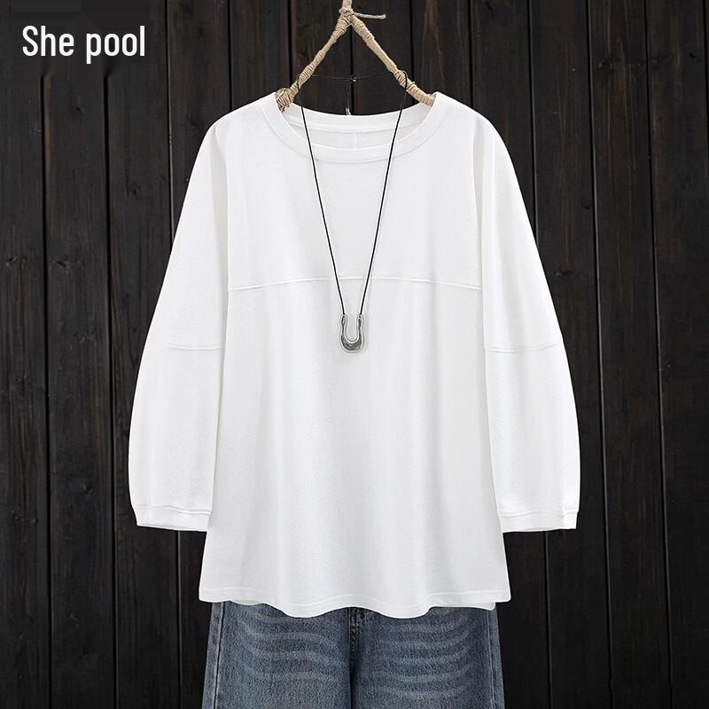 Women s Relaxed Fit 3/4 Sleeve Round Neck T-Shirt M белый