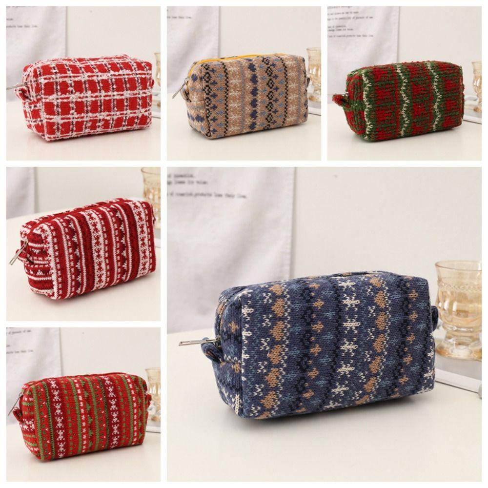 Dirt-proof Christmas Pencil Case Knitted Fabric Knitting Pen Bag  Toiletry Makeup Brushes
