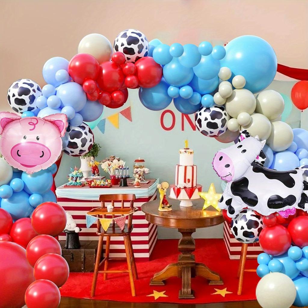 110pcs Red Blue Farm Animal Themed Balloon Garland Arch Kit,suitable for Birthday Farm Themed Birthday Party Decoration Supplies