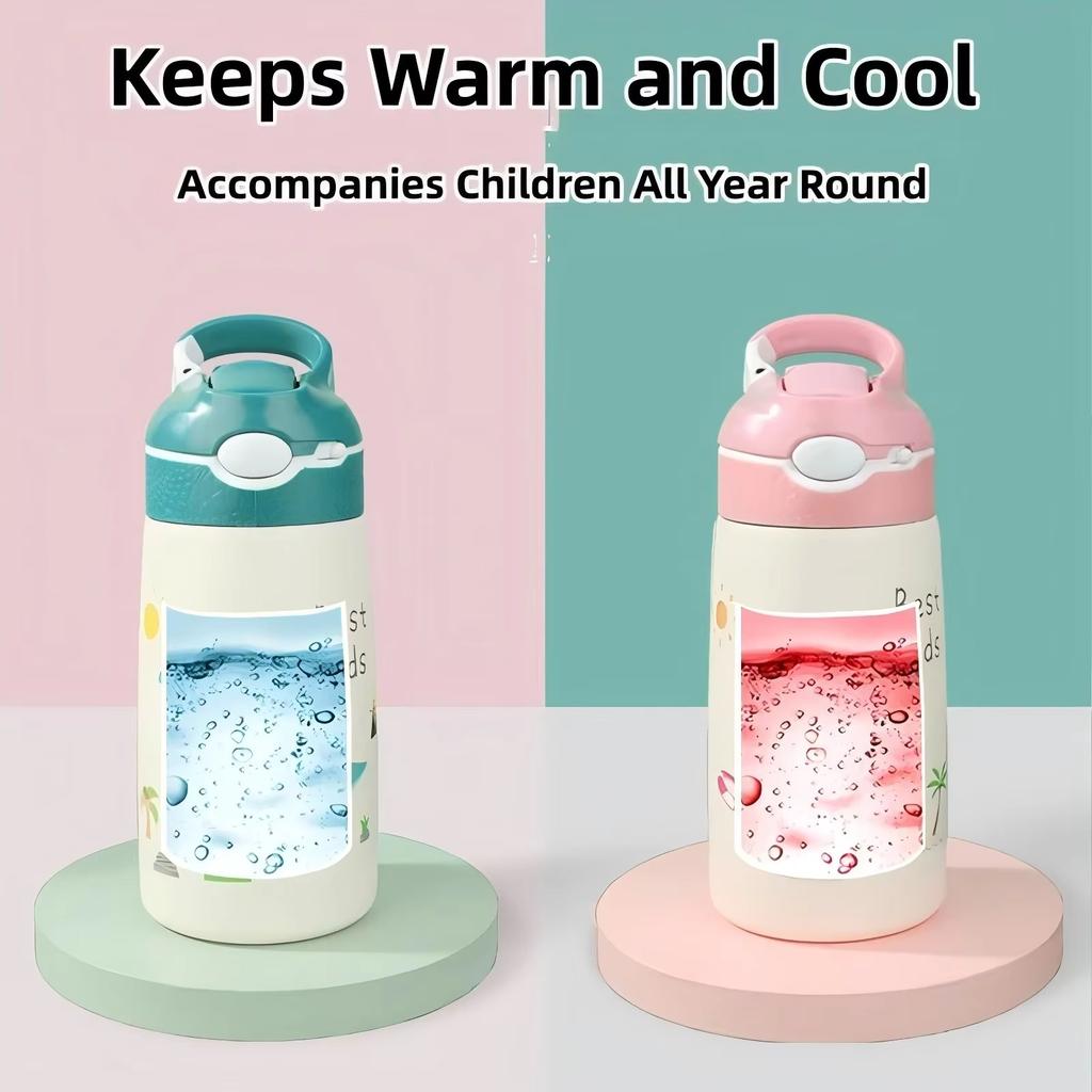 400ML Kids Water Bottle Cartoon Animal Thermos Mug Baby Duck Billed Straw 316 Stainless Steel Vacuum Flasks Thermos Bottle