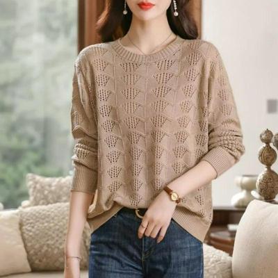 Blusa Taglie Forti Girocollo Cava Stile Western Capo Esterno Temperamento Fondo Maglia Sottile Protezione Solare