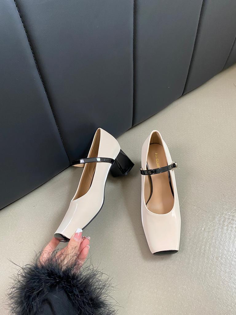 fashion Square Toe Women Pumps 2024 New Arrivals Fashion Thick High Heels Fashion Party Pumps Dress Shoes Woman Size 35-40 Pink Black