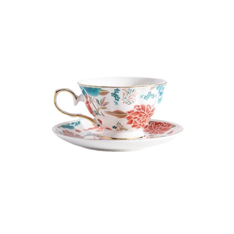 Ceramic Coffee Cup Chinese-style Retro Floral Mug Afternoon Tea Cup Hand-painted Peony Cups and Mugs Dining Plate Tray