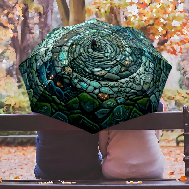 Mystischer Pilzgarten Thema Automatischer Regenschirm Kompakt 8-Rippen-Design Stabile Konstruktion Langlebiger Schirm Stilvolles Accessoire