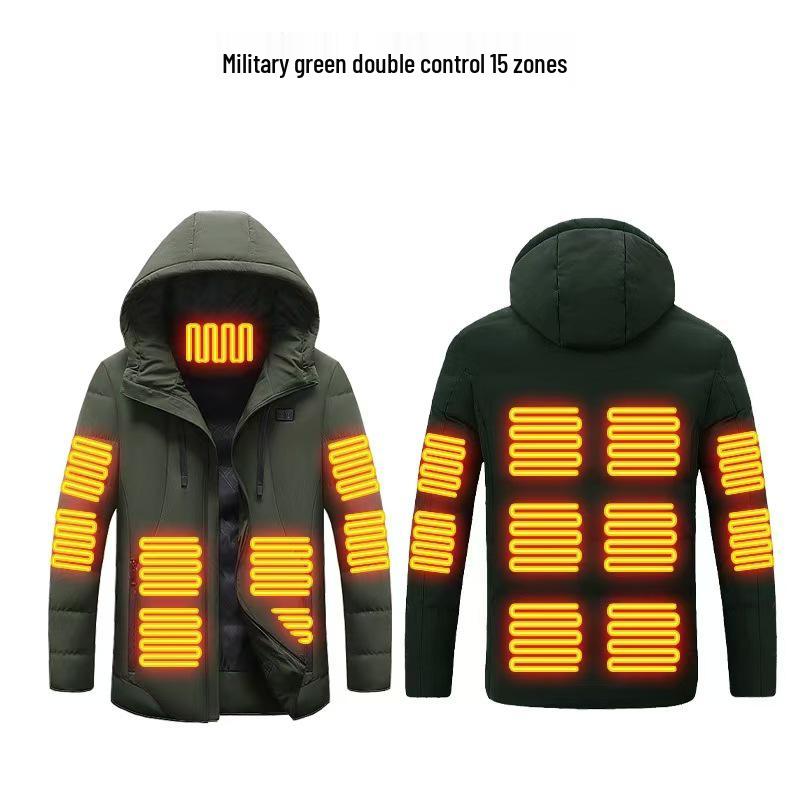 Men's Smart Heated Winter Jacket with Hood - Warm, Constant Temperature, Cold-Proof Cotton Coat