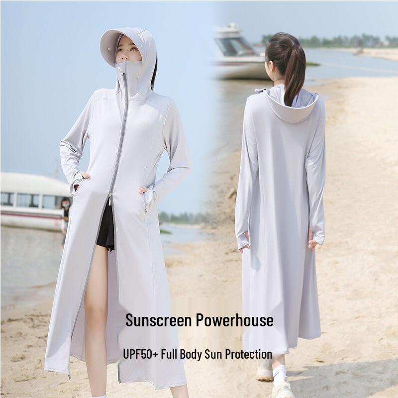 Women's Extra Long Breathable Ice Silk UV Protection Sunscreen Jacket - Casual Outdoor Style