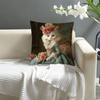 2D Flat- # Victorian Royal Cat Throw Pillow Cover, Elegant Floral Decorative Pillow Case For Sofa Bedroom Living Room