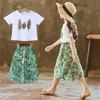 Kinder Mädchen Anzug Kurzarm Bedrucktes T-Shirt Tropischer Regenwald Stil Lose Weite Hosen Sommer Casual Outfit