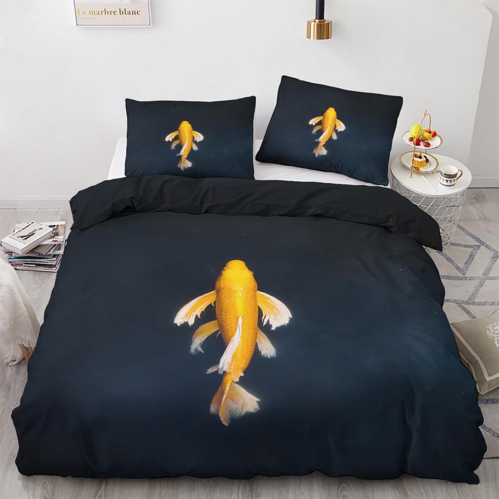 Comforter Japanese Goldfish Fantasy Yin Yang Cherry Blossom Flowers Comforter Set Blue Sea Wave Breathable Bedding