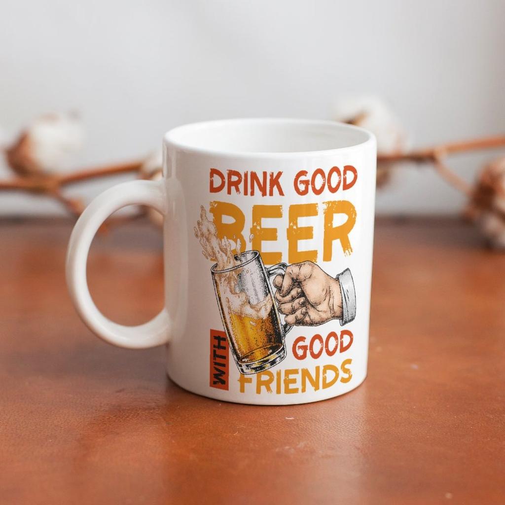 1pc 11oz Double-Sided Printed Mug for Beer Fans, Clean White Ceramic, Perfect Everyday Cup and a Fun Gift for Friends Who Love Drinks