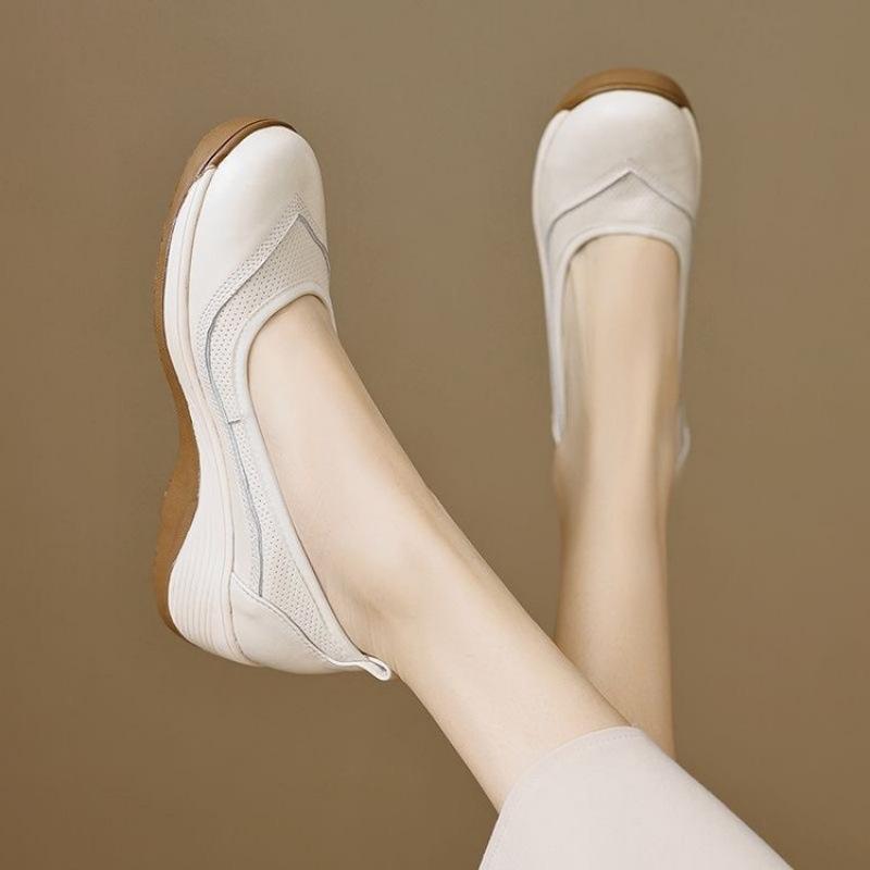 Fashion Women's Wedge Shoes Spring Autumn New Comfortable Height Increase Breathable Leather Shoes Slip On Fashion Non Slip Casual Shoes