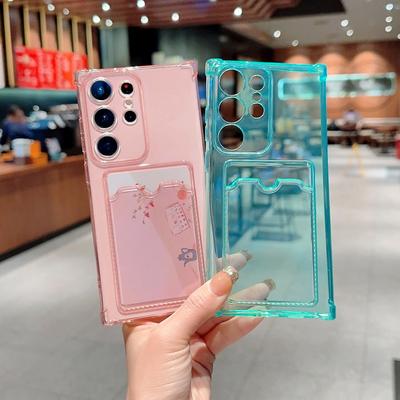 Custodia morbida in silicone per Samsung Galaxy S24 S23 FE S22 Ultra Plus A72 A52 5G Custodia porta carte di colore trasparente per portafoglio