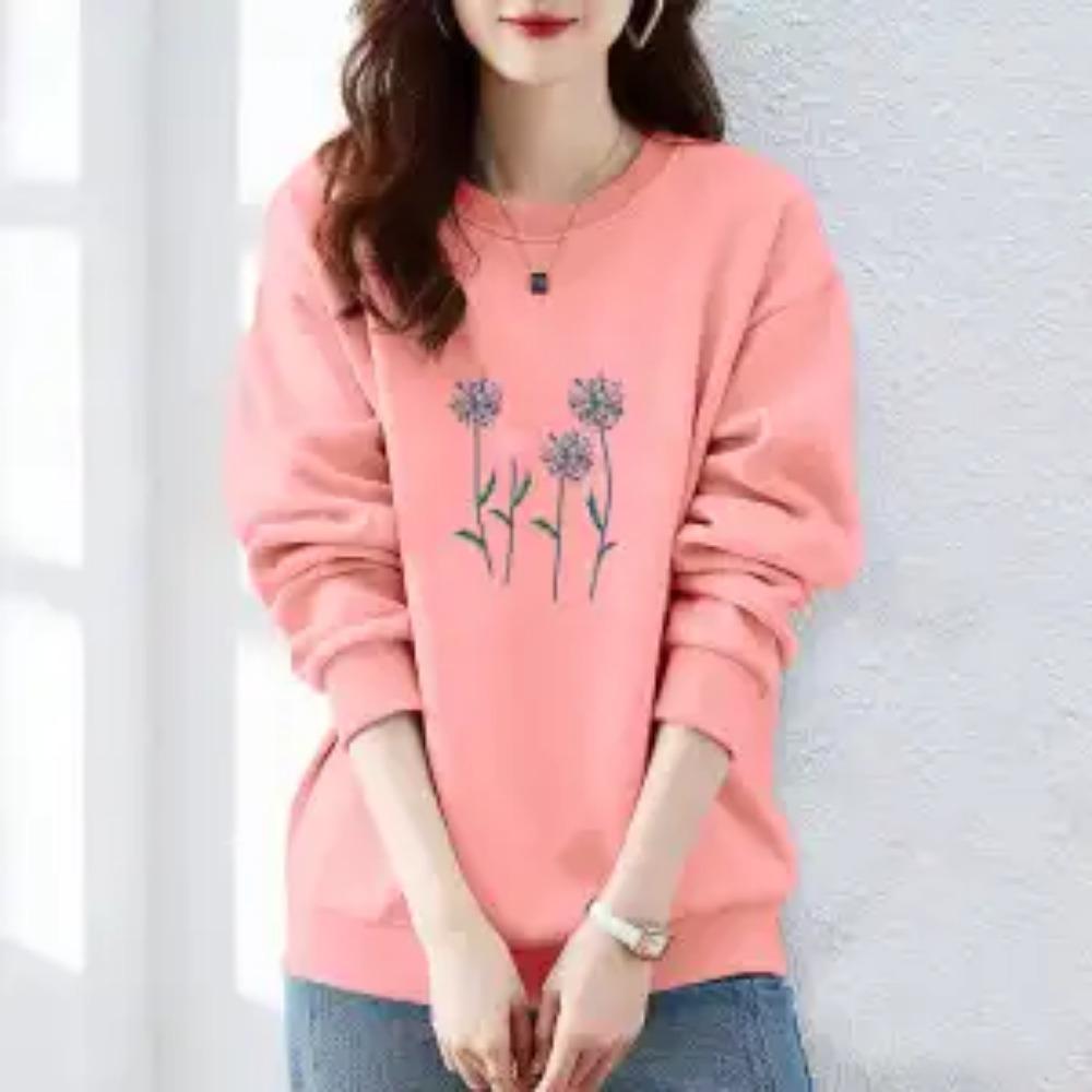 Autumn and Winter Women's Crew Neck Long Sleeves Printing Loose Pullovers Korean Hoodies Fashion Classic Casual All Match Tops