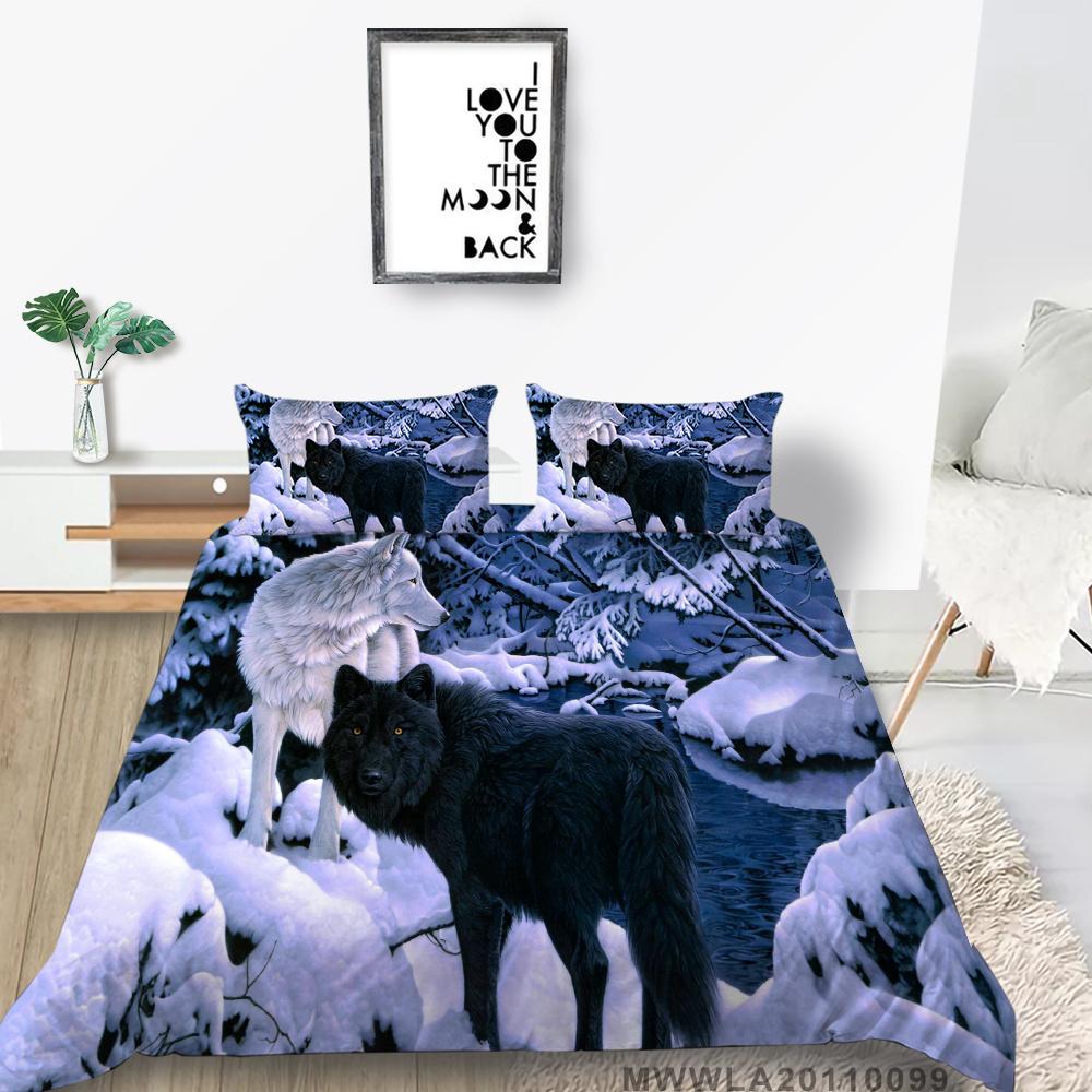 2023 New Style Duvet Cover Set Wolf Printing Bed Set Luxury Cool Bedding Set Cover Girl Bedding Set Polyester Single Size Bed Cover