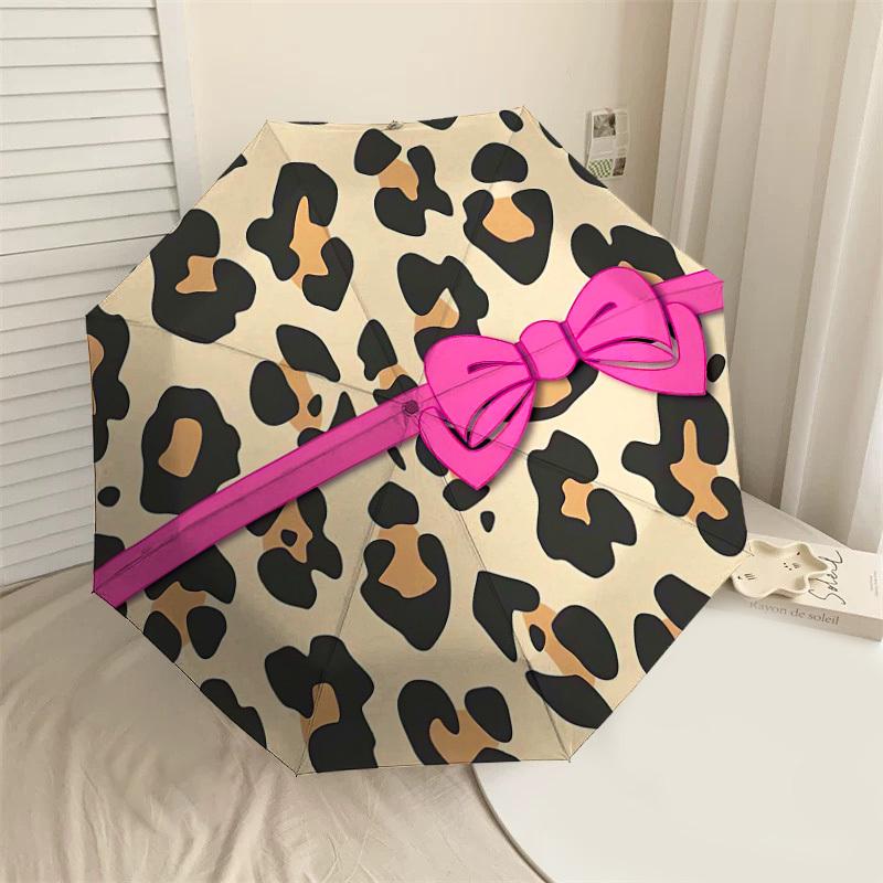 

1PC Leopard print Bow Umbrella-8-Rib Reinforced, Automatic Open, Lightweight & Durable, Cute Fashion Accessory for Outdoor-Y0335