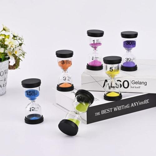 Lubanheart Hourglass Sand Timer, Set of 6 (1 Minute, 3 Minutes, 5 Minutes, 10 Minutes, 15 Minutes, 30 Minutes), 9.7 x 4.3 cm, Decorative, Children's E