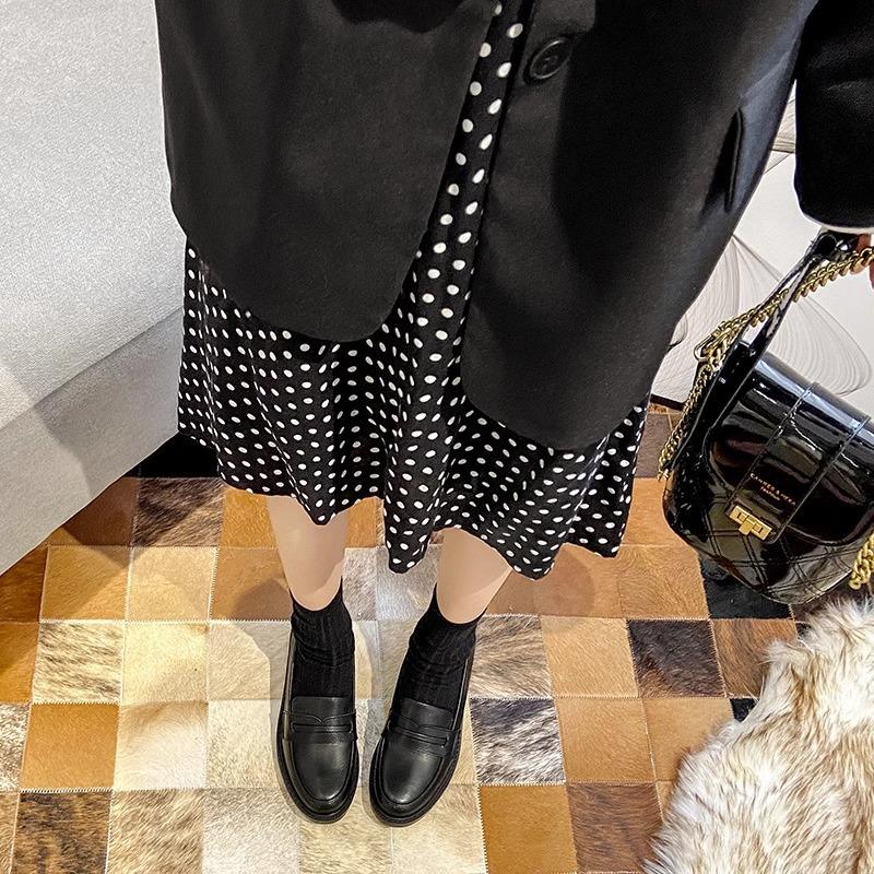 Mocasini cu platformă și o pedală, pantofi simpli pentru femei, primăvara și vara, pantofi mici din piele britanici, pantofi de lucru, retro negri, plat