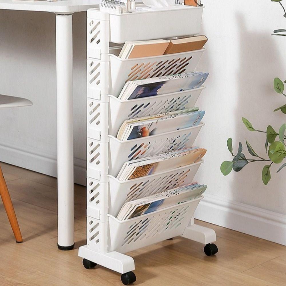 5/6 Layers Bookshelf On Wheels Large Capacity Book Storage Rack Movable Book Shelf  Student Use
