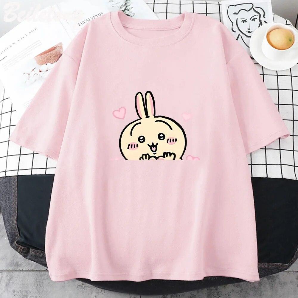 

Футболка Chiikawa Cat, повседневная унисекс/женская футболка с кавайным мультяшным принтом, топ из 100% хлопка в стиле Харадзюку, летняя винтажная футболка с короткими рукавами, футболка унисекс