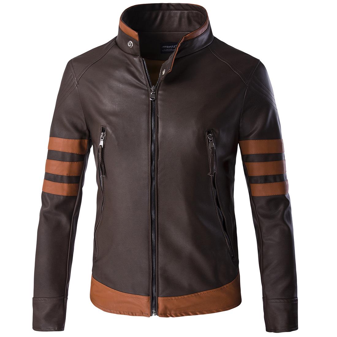 Hochwertige Herren-Lederjacke mit Reißverschluss, Modell Wolverine Slim Fit, kurz geschnitten, Retro-Bomberjacke im Lokomotiv-Stil, PU-Leder, Größen 5XL-M 2XL black