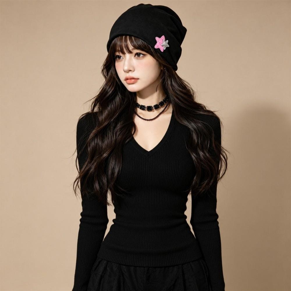 Star Pattern Women's Beanie Hat Elastic Brimless Knit Hat Slouchy Skull Cap  Air-Conditioned Rooms