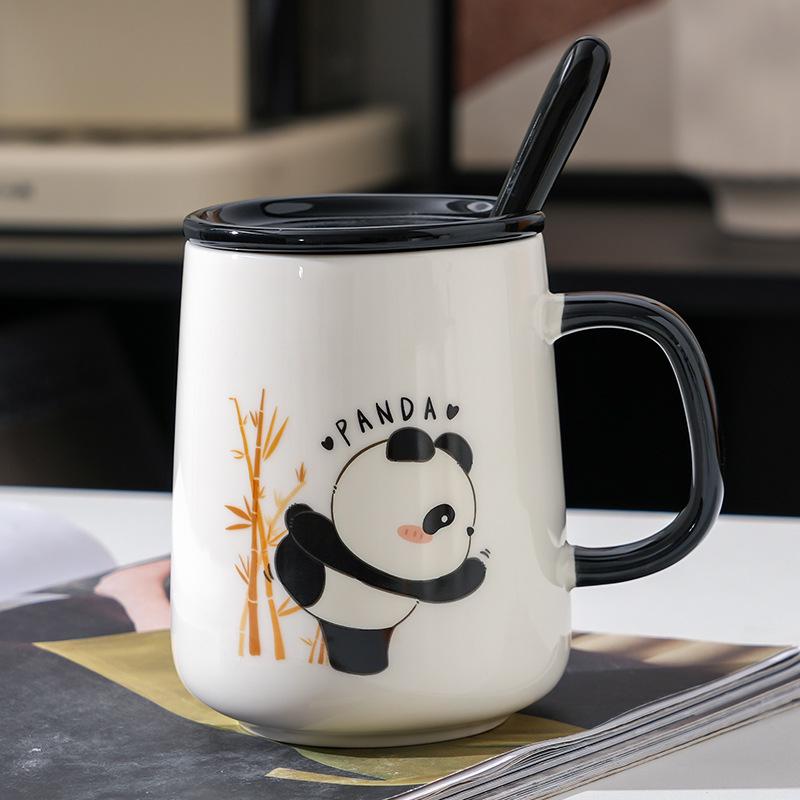 Panda Ceramic Mug with Lid and Spoon - Creative Gift for Home, Office, or Student