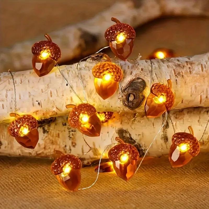LED Pinecone Acorn String Lights, Hazelnut Ambiance String Lights, Night Lights for Indoor Rooms, Flashing Lights for Holiday Ha