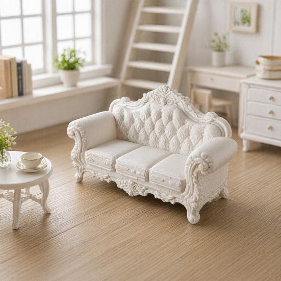 Miniature Vintage Sofa for Dollhouse, Mini Retro Couch Figurine, Tiny Lounge Chair Model, 1/12 Scale Dollhouse Furniture Decor Accessories