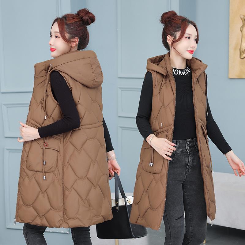 Women's Mid-Length Hooded Cotton Vest: Fashionable, Slimming, Waist-Cinching, Warm, and Cold-Proof Outerwear