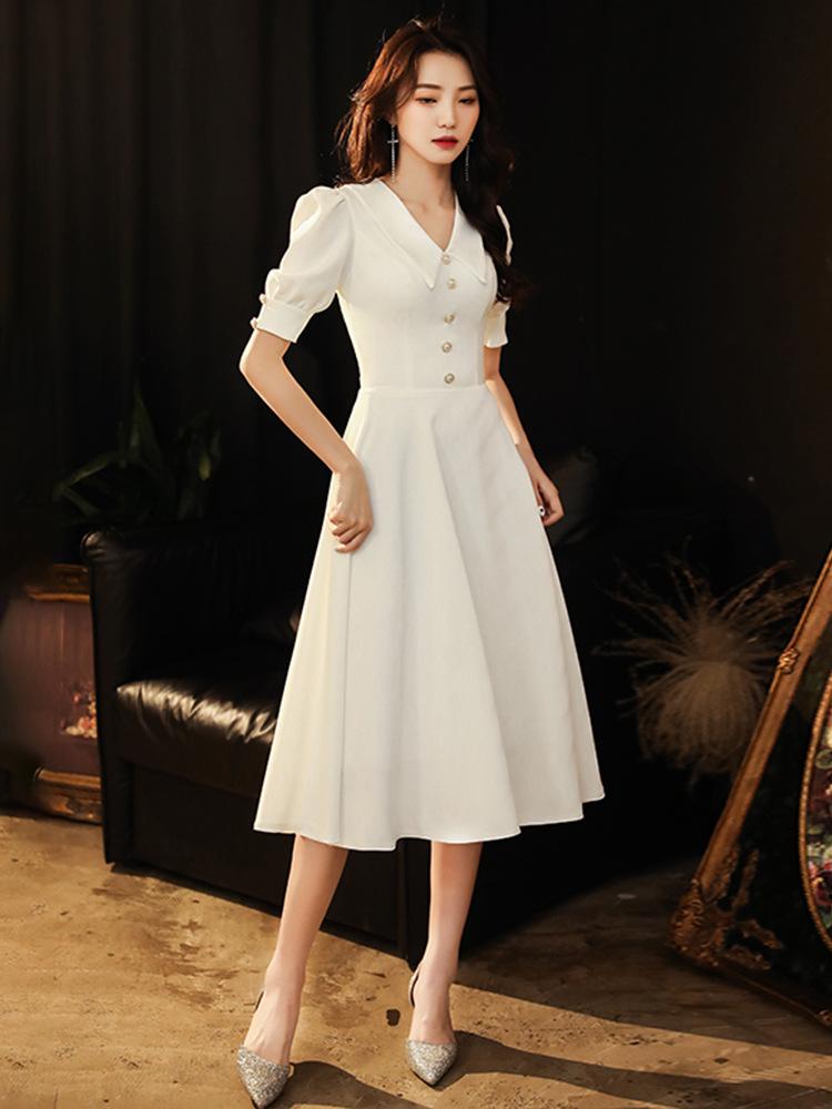 Women's High-End Light Luxury White Summer Doll Collar Evening Dress