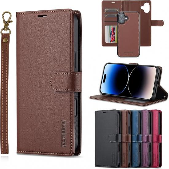 HAII for iPhone 16 Case, 2 in1 Multifunctional Detachable Wallet Phone Case for Men Women with RFID Blocking Card Holder Wrist Strap Shockproof коричневый