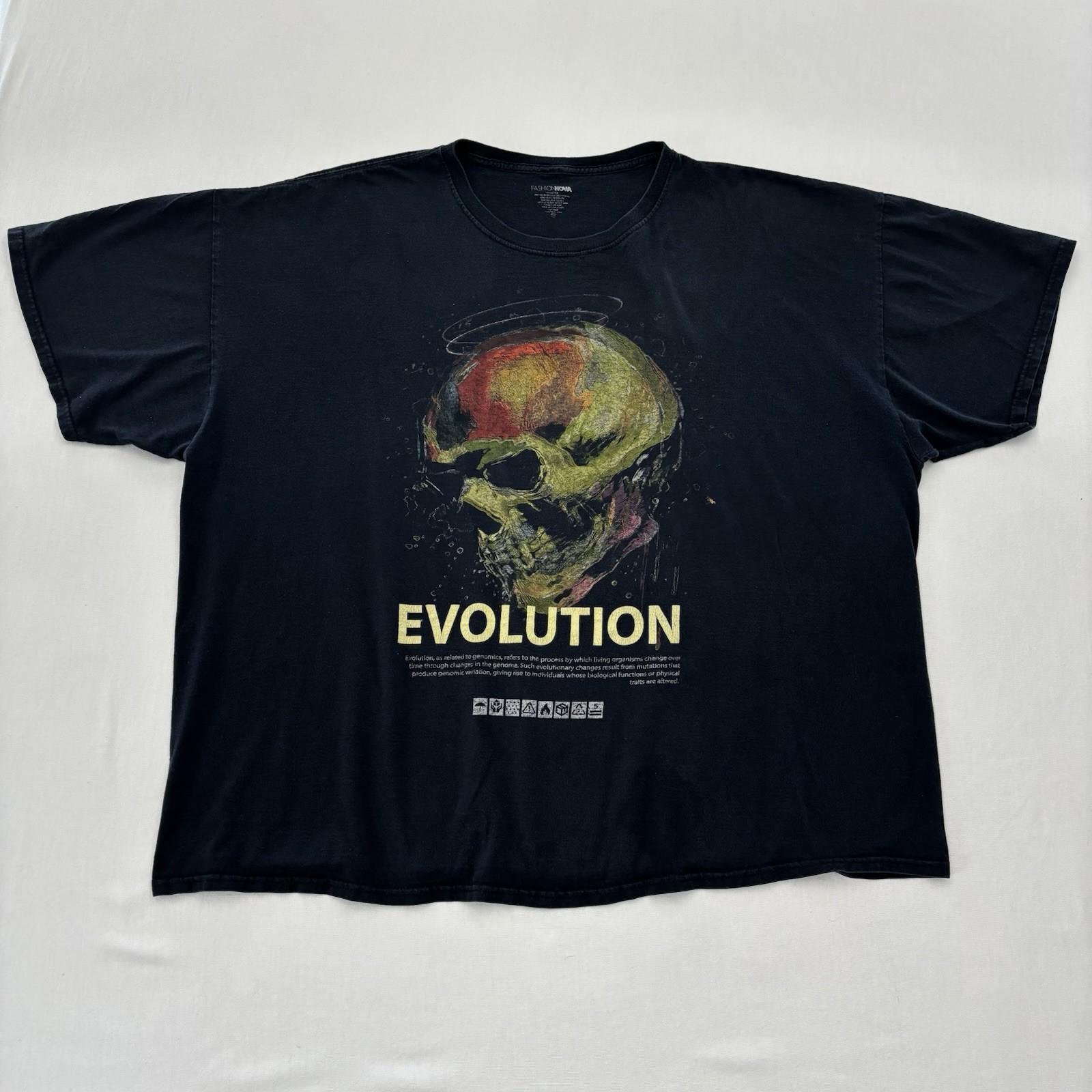 Vintage Style Evolution Skull Halo Graphic Tee Black T-Shirt Sz 3XL Mens Womens S