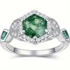 Classic 925 Sterling Silver Ring for Women Unique Natural Moss Agate Crystal Ring for Mom Birthday Engagement Gift