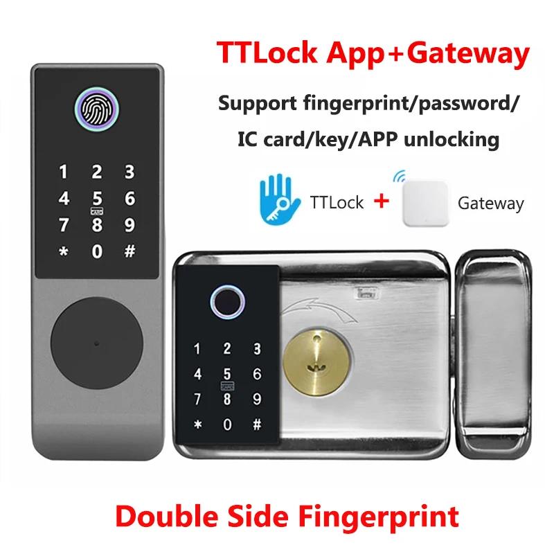 Double Side Fingerprint Lock Waterproof Tuya Wifi Bluetooth TTLock App IC Card Digital Code Keyless Electronic Smart Door Lock