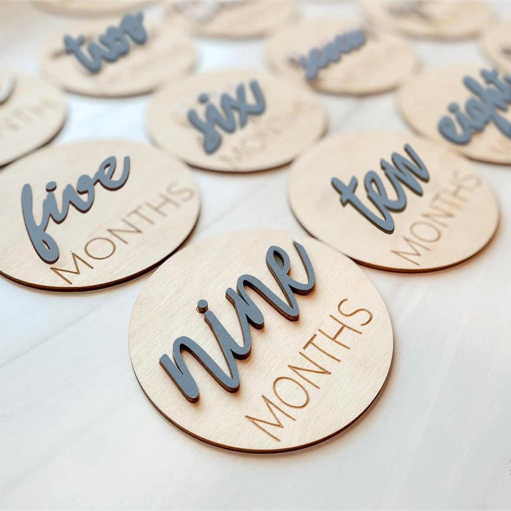 3D Wooden Baby Milestone Calendar Photography Props for Newborns: Boy & Girl Memorial Monthly Tracker